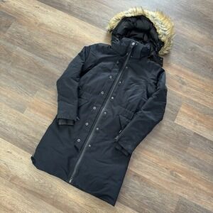 Lole Women's Black Winter Down Parka Sz XS Faux Fur Hood